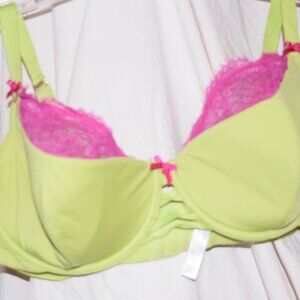 Cacique Lightly Lined French Balconette Bra, Underwire, Lime Green/Hot Pin(0221)